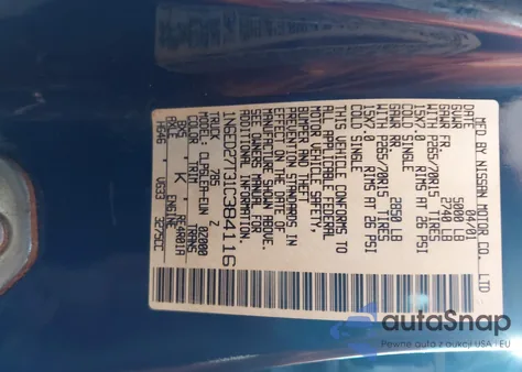 2001 Nissan Frontier Xe-V6 z USA, uszkodzony, nr VIN 1N6ED27T31C384116